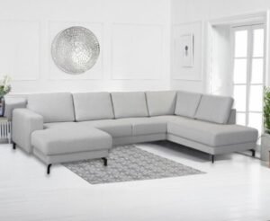 Salon Baltimore panoramique en tissu gris clair – Image 13