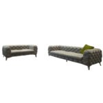 Salon Chelsea gris en velours 3 + 2