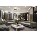 Salon Chelsea gris en velours 3 + 2 – Image 2