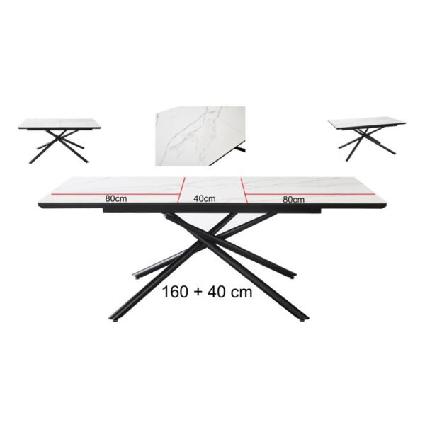 Table à manger céramique blanc effet marbre extensible – Image 4