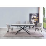 Table à manger céramique blanc effet marbre extensible – Image 6