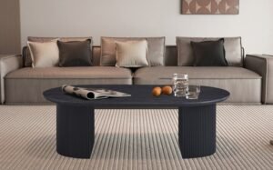 TABLE BASSE 'LAGOS' 120 CM OVALE DÉCOR BRUN FONCÉ – Image 4