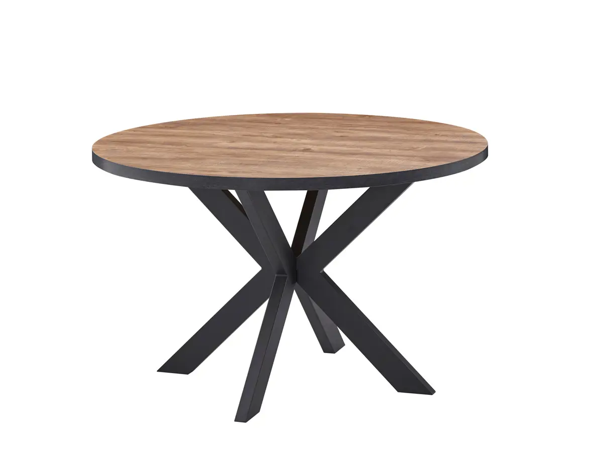 Table-ronde-Estrella-Etienne-Esther-Industrial-oak-120cm-Oosterlynck Table à manger ronde ESTRELLA / ETIENNE / ESTHER – Image 1