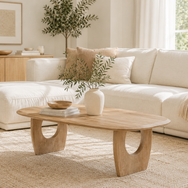 Table de salon BRAGA Ovale danoise Bois de Manguier Amande